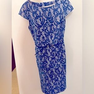 Alyx Blue Lace Dress White Underlay Cowl neck Dress size 4 small